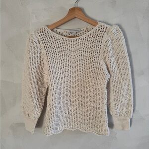 White + Warren - White Open Knit Sweater - Size M